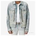 Custom Denim Bomber Jacket Washed Pocket Mens Denim